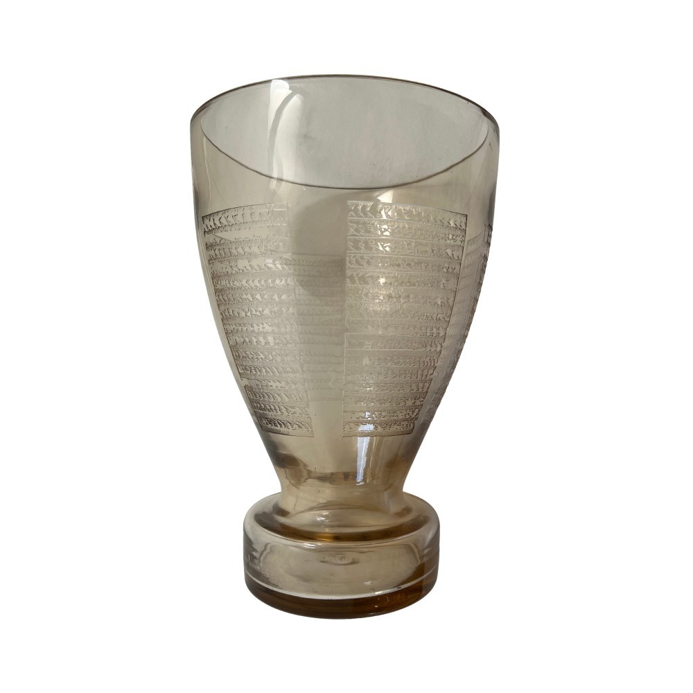 Glass Vase France Antique Gold Signed Verrerie de Fains Vintage
